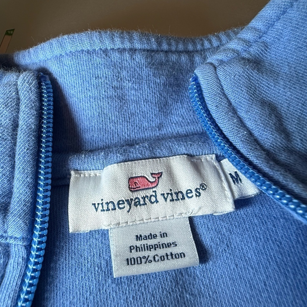 Vineyard Vines Woman’s Light Blue 1/4 Zip Sweatshirt Plaid Accent Medium Cotton - Picture 8 of 10